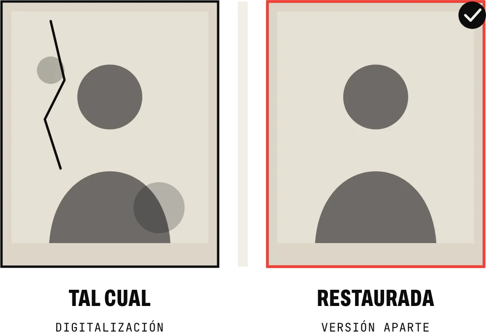 Dos versiones por separado: la digitalización tal cual y la restaurada, sin tocar el original