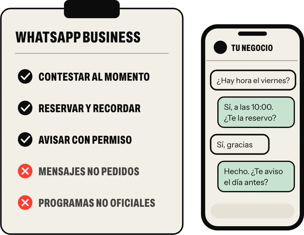 Lo que se puede y lo que no al automatizar WhatsApp: contestar al momento, reservar y recordar, y avisar con permiso, sí; mensajes que nadie ha pedido y programas no oficiales, no