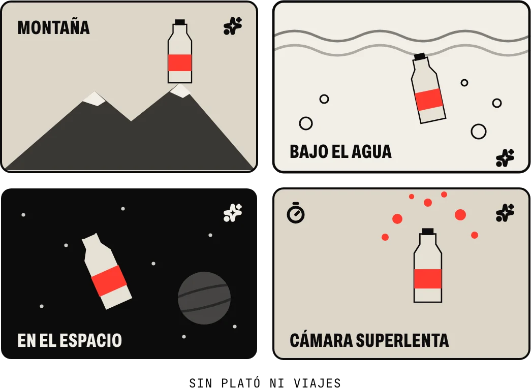 Planos imposibles: el producto en lo alto de una montaña, bajo el agua, flotando en el espacio y a cámara superlenta, sin plató ni viajes