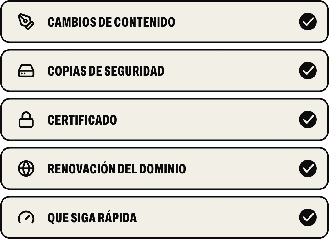 Mantenimiento: cambios de contenido, copias de seguridad, certificado, dominio y velocidad